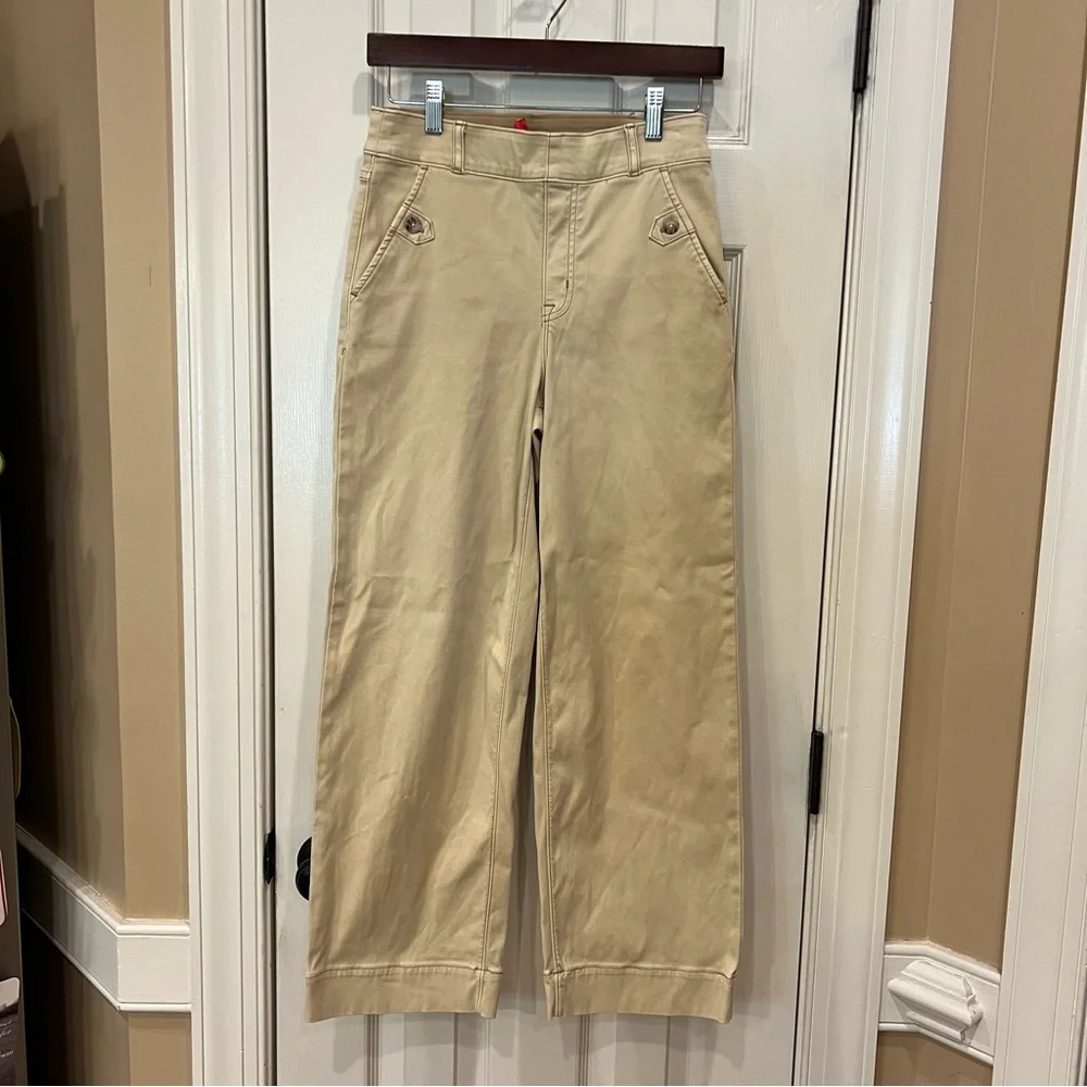 SPANX Stretch Twill Cropped Wide Leg Pants Small Tan Khaki Tan Brown 20312R - Picture 2 of 7